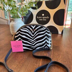 Kate Spade Morgan Zebra Embossed Double Zip Dome Crossbody - Black Multi